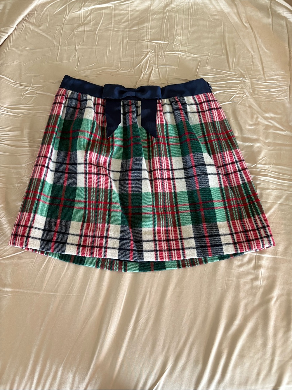 Vineyard Vines Plaid Wool Skirt with Navy Bow Waistband